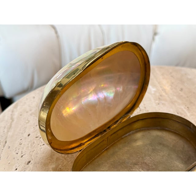 Large Decorative Mother-of-Pearl and Brass Lidded Box, 1970s For Sale In Los Angeles - Image 6 of 11