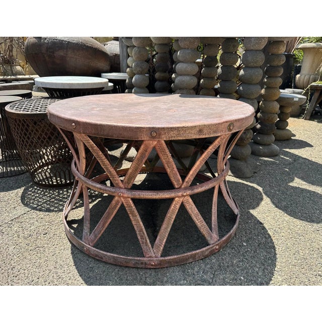 Copper Vintage Industrial Farmhouse Outdoor Copper Round Table & 4 Chairs For Sale - Image 8 of 9