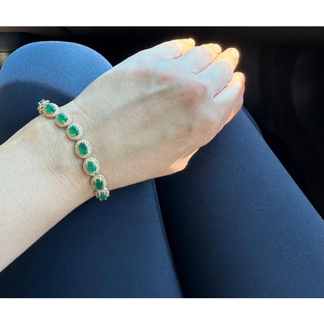 16 Carat Oval Cut Emerald and Diamond Tennis Bracelet 14 Karat Yellow Gold For Sale - Image 14 of 18