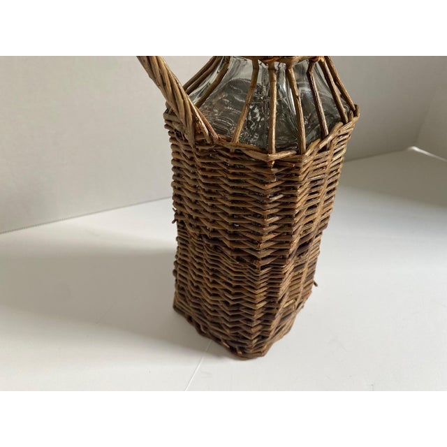 Vintage French Country Wicker-Wrapped Square Bottle For Sale - Image 6 of 12
