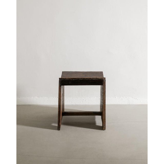 French Mid-Century Wooden Sewing Stool in Teak by Pierre Jeanneret, 1950s For Sale - Image 3 of 7