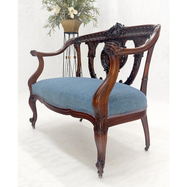 Rococo Very Fine Details Carved Mahogany Circa 1920s Settee Loveseat Sofa For Sale - Image 3 of 12