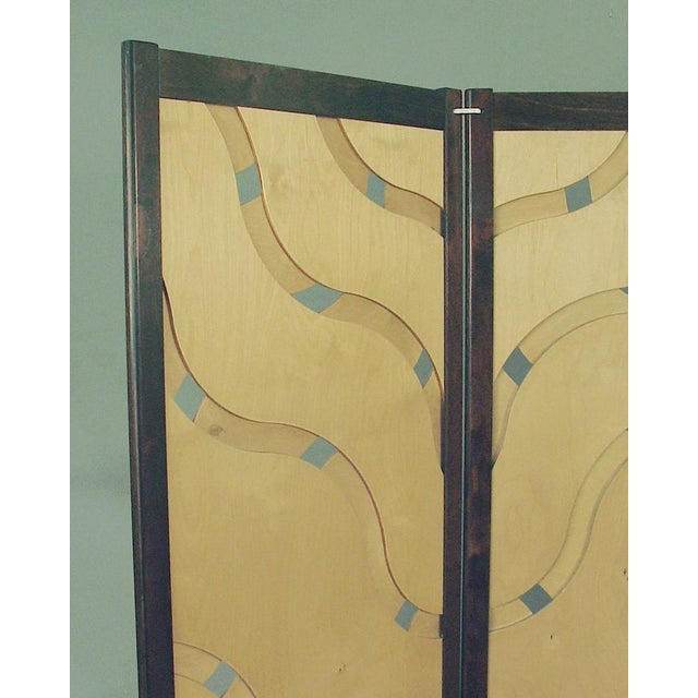 Three-Panel Screen, Two-Sided, Blonde Wood With Modernist Design For Sale - Image 4 of 6
