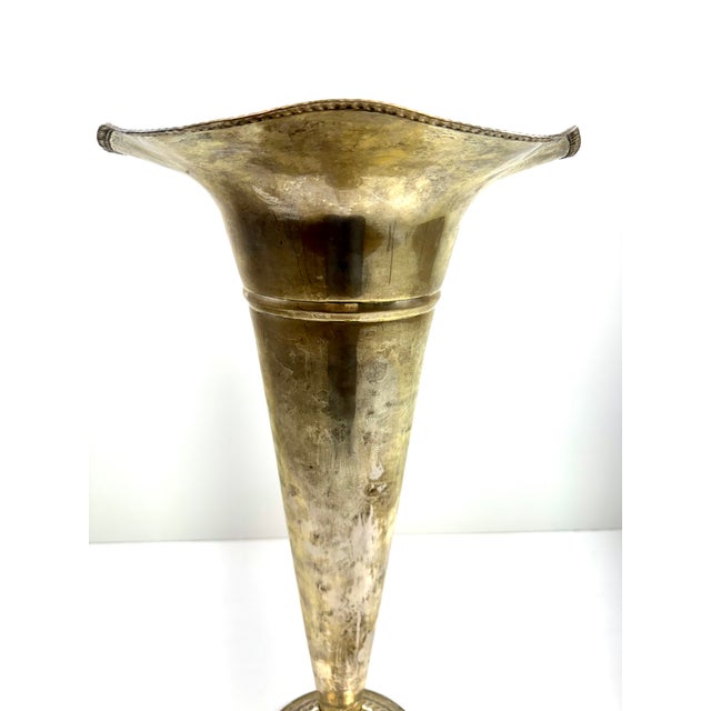 Silver Antique Silver-Plated Tall Trumpet Vase With Fluted Rim For Sale - Image 8 of 11