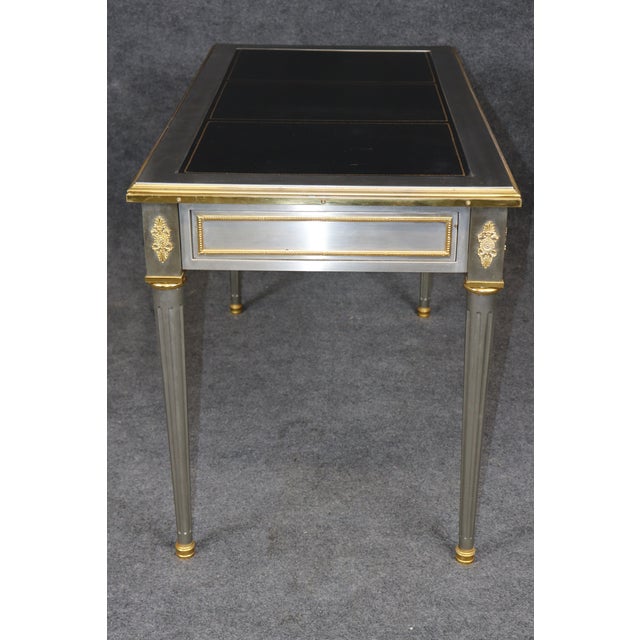 Animal Skin Stunning 1960's Louis XVI Style John Vesey Steel and Bronze Writing Desk Leather For Sale - Image 7 of 18