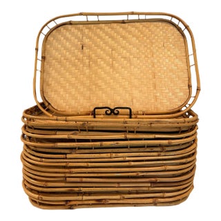 Vintage Bamboo Rattan Woven Serving Trays Made in Taiwan – A Set of 15 For Sale