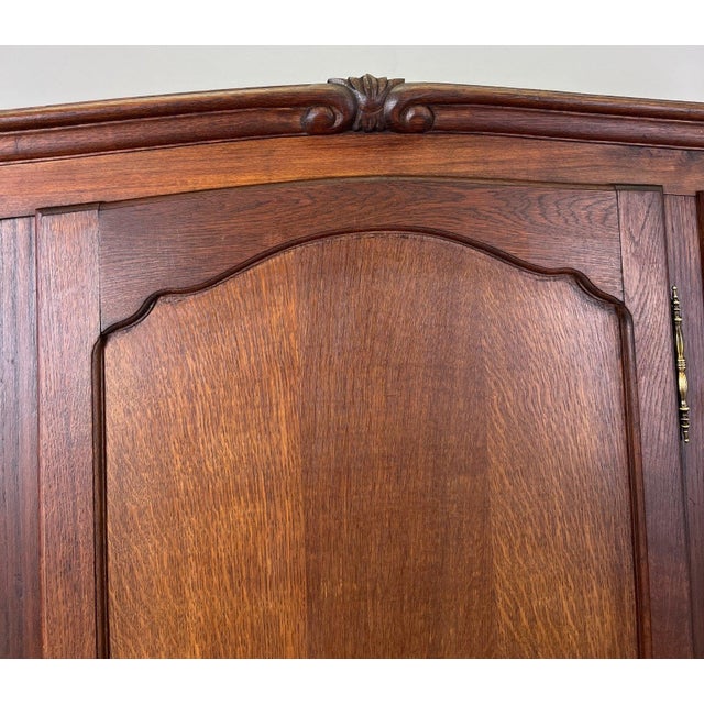 Vintage French Louis XVI Style Carved Oak 3-Door Armoire For Sale - Image 4 of 11