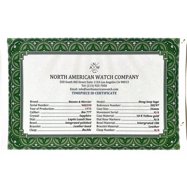 Vintage Baume & Mercier Ladies Lapis Lazuli Dial Wristwatch 18k Yellow Gold For Sale - Image 9 of 9