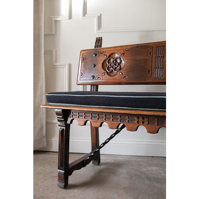 Wood 1930's Kittinger Furniture Spanish Baroque Style Iron-Mounted Walnut Hall Bench For Sale - Image 7 of 17