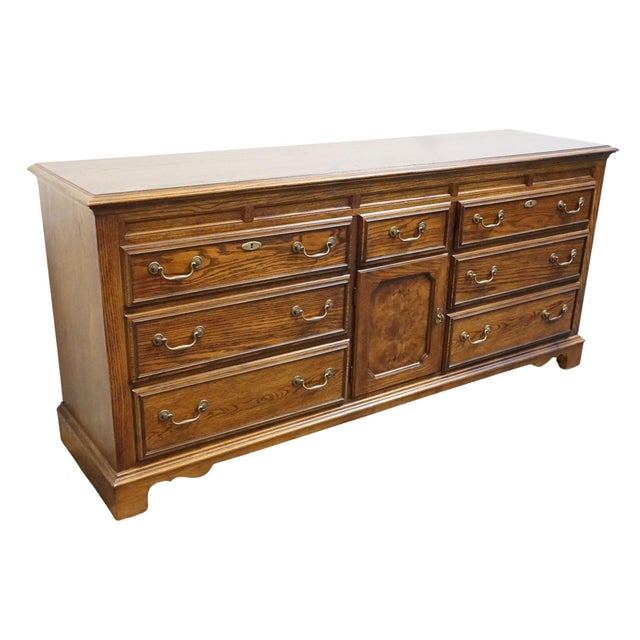 Bassett Bassett Furniture Solid Walnut Early American 72" Triple Door Dresser 260-2060-247 For Sale - Image 4 of 15