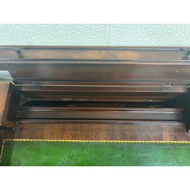 Vintage Georgian Style Office Library Writing Desk With Tooled Green Leather For Sale - Image 4 of 8