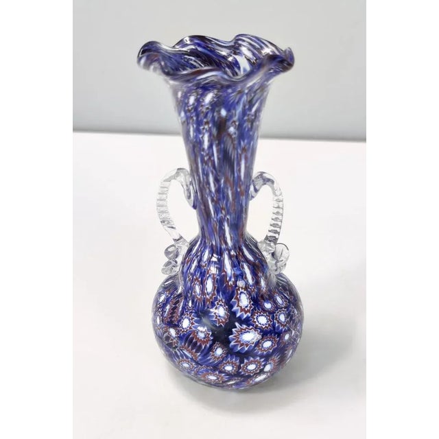Vintage Blue Murano Glass Vase with Murrines attributed to Fratelli Toso, Italy, 1960s For Sale - Image 16 of 16
