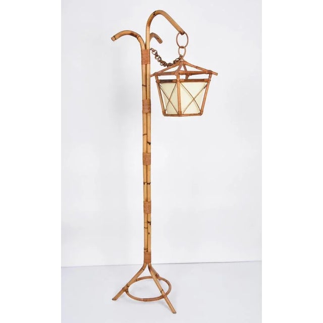 Wood Mid-Century Italian Bamboo and Rattan Floor Lamp with Tripod Base, 1950s For Sale - Image 7 of 18