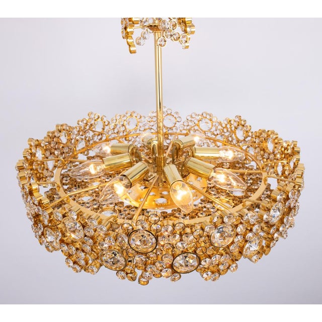 Gilt Brass and Crystal Glass Encrusted Chandeliers from Palwa, Germany, 1970s For Sale - Image 11 of 17