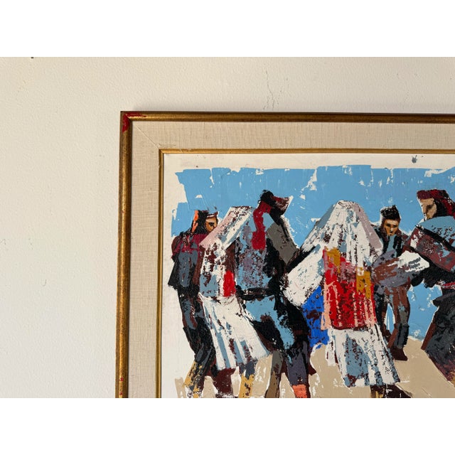 1969 Vintage Razl Jewish Figurative Oil on Canvas Painting, Framed For Sale - Image 4 of 10