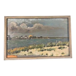 Vintage Country Seaside Landscape Oil Painting on Board Long Beach Island Nj For Sale