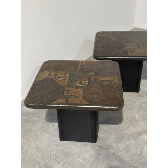 Plastic Vintage Side Tables with Sculptural Mosaic Slate Tops by E. Kneip, Set of 2 For Sale - Image 7 of 15