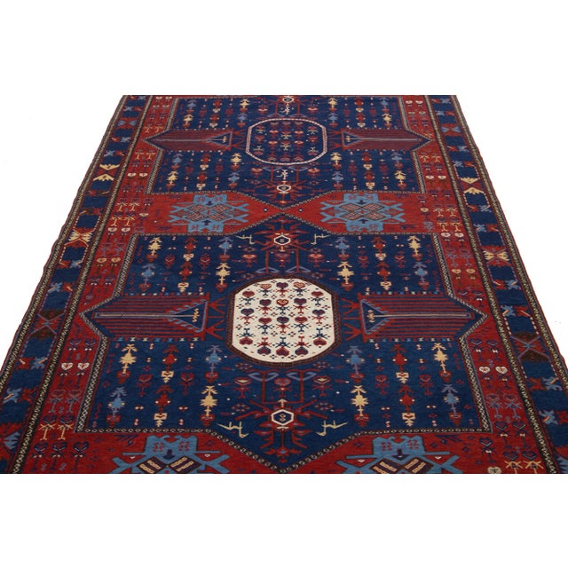 Blue Antique Caucasian Dagestan Handmade Wool Runner in Blue Color With Tribal Motif For Sale - Image 8 of 9