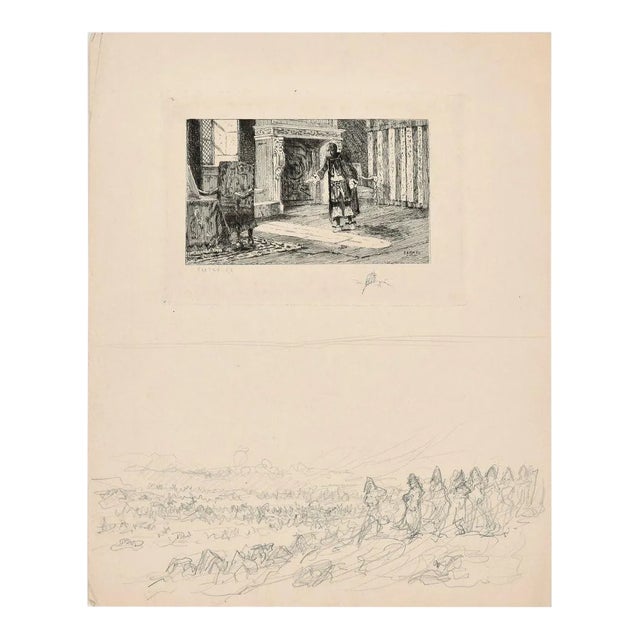 Interior Scene - Original Etching by C.L. Kratke - 1880s 1880s For Sale
