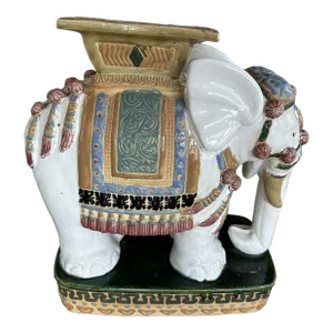Vintage Large Glazed Elephant Garden Stool Stand Drink Side Table