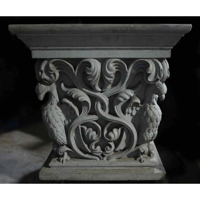 Traditional Table or Pedestal Base - Antique Cast Stone - Neo-Romanesque Style For Sale - Image 3 of 6