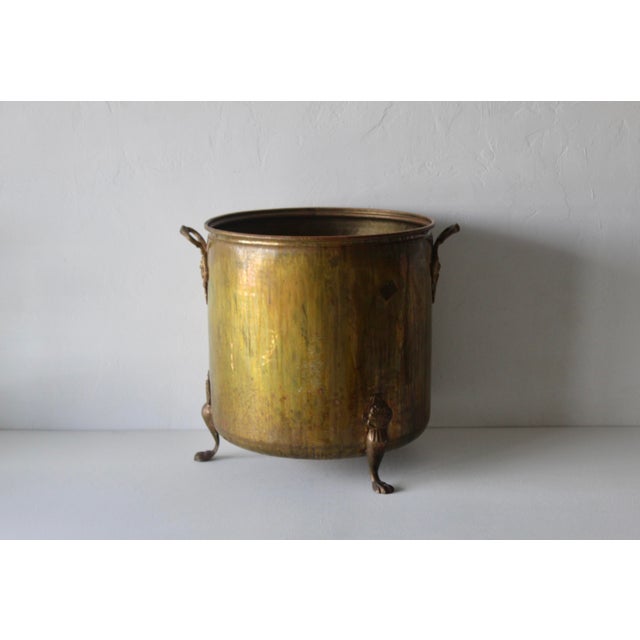 Extra Large English Style Brass Hammered Paw Footed Planter with Ornate Handles Vintage Mid Century. Gorgeous brass...