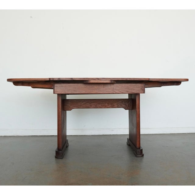 Brown Antique Tiger Oak Draw-Leaf Dining Table For Sale - Image 8 of 14