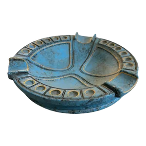1969 Etruscan Inspired Blue and Yellow Ceramic Italian Ashtray by Casucci