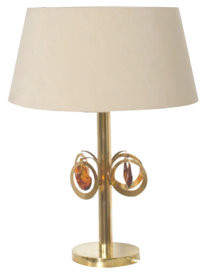 Vintage Swedish Brass Lamp with Glass Ornaments