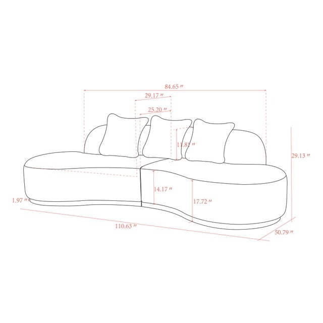 2020s Pasargad Home Simona Curved Sofa With 3 Pillows, Ivory, W 110.6" For Sale - Image 5 of 7