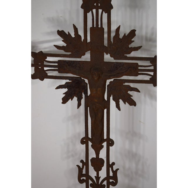 19th-Century French Cast Iron Cross w/tips. Rusty, but all complete--no breaks. Featuring "Christ on the Cross" Great for...