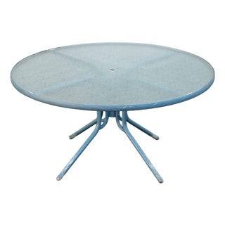 Mid Century Modern Round Glass Top Outdoor Patio Table For Sale