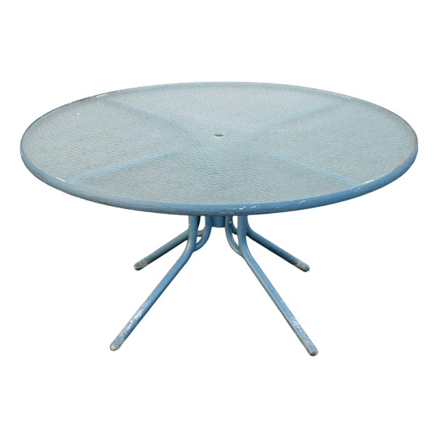 Mid Century Modern Round Glass Top Outdoor Patio Table For Sale