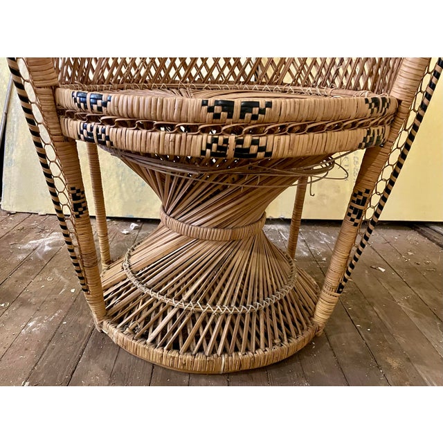 Wood Mommy & Me Pr Small Large Rattan Emmanuelle Fan Peacock Bohemian Wicker Chairs For Sale - Image 7 of 12