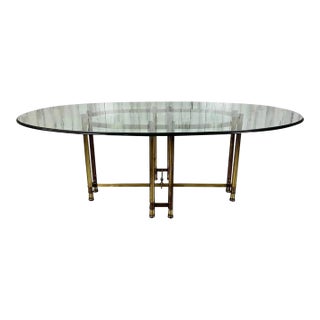 1980s Italian Brass and Glass Dining Table For Sale