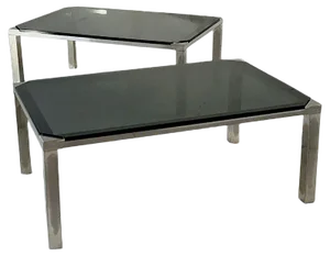 Silver Metal & Black Glass Side Tables from by Maison Jansen, 1970s, Set of 2