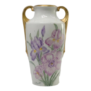 Antique Signed v. Bauer Hand-Painted Iris Porcelain Vase