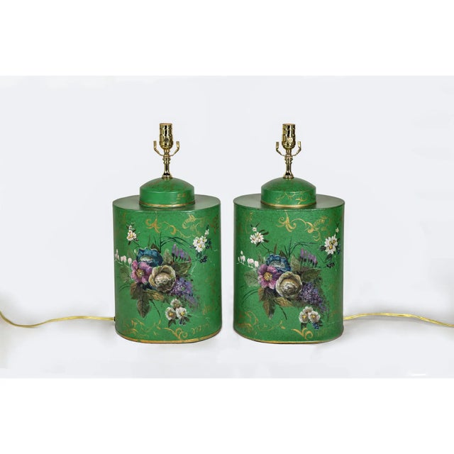A Pair Vintage English Export Chinoiserie Style Tea Caddy Lamp.Vintage English Export Chinoiserie Style Tea Caddy Lamp...