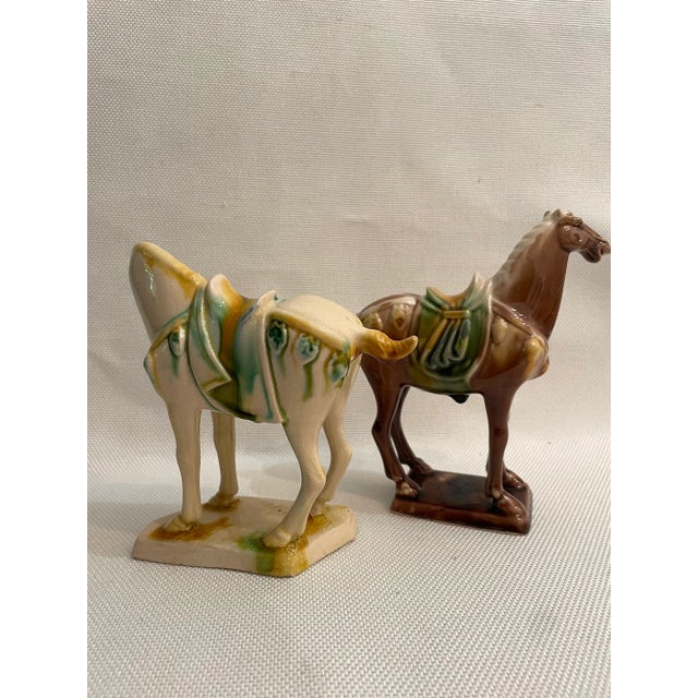 1980’s Miniature Tang Style Chinoiserie Horses - a Pair For Sale - Image 4 of 11