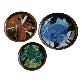 Abstract Art Enamelled Metal Plates by Silvano Bozzolini, 1969, Set of 3 For Sale