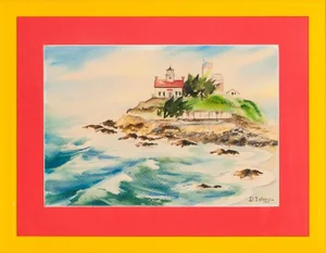 Late 20th Century "Battery Point/ Crescent City Lighthouse" Watercolor Painting by Dorothy Ishoy, Framed