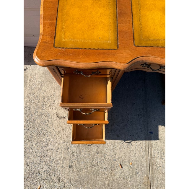 Vintage French Provincial Writing Desk With Leather Inset Top, Cabriole Legs & Brass Hardware For Sale - Image 11 of 12