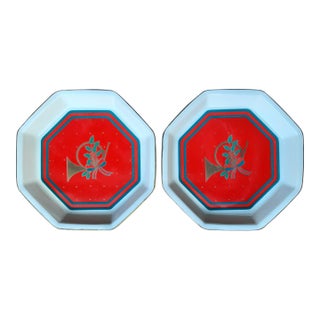 Mid 20th Century Christmas French Horn Octagon Small Dish - a Pair For Sale