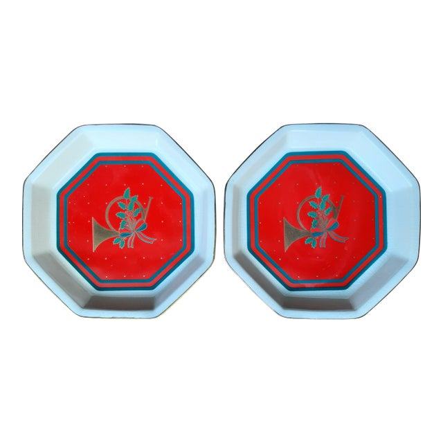 Mid 20th Century Christmas French Horn Octagon Small Dish - a Pair For Sale