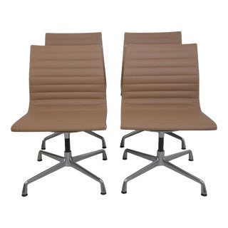Vintage EA103 Chairs in Beige Leather by Charles Eames, 2019, Set of 4 For Sale