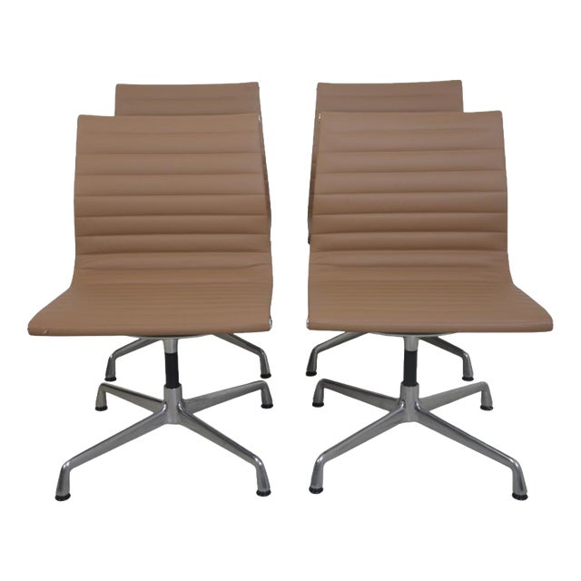 Vintage EA103 Chairs in Beige Leather by Charles Eames, 2019, Set of 4 For Sale