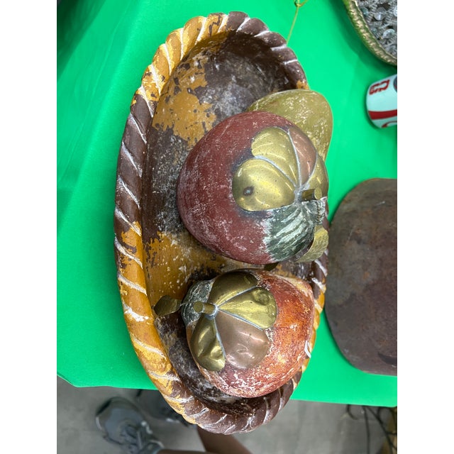 Vintage Pottery Fruit and Basket With Brass Accents For Sale In Atlanta - Image 6 of 8