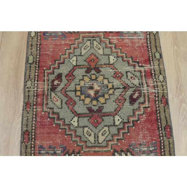 Red 1970s Turkish Boho Style Geometric Red Doormat Rug For Sale - Image 8 of 13