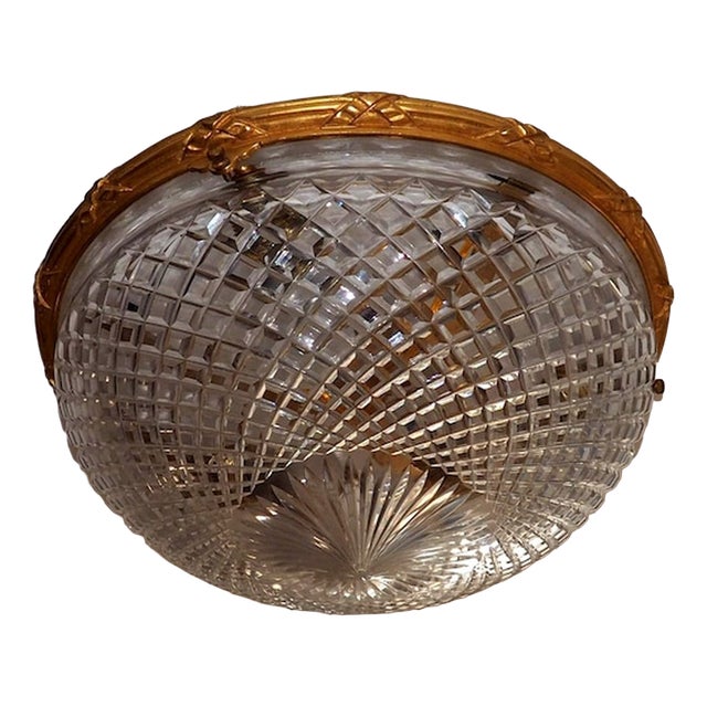 French Empire Bronze Cut Glass Ceiling Light For Sale