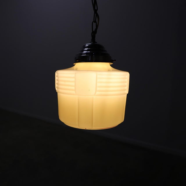 1930s Art Deco Milk Glass Pendant Light For Sale - Image 5 of 5